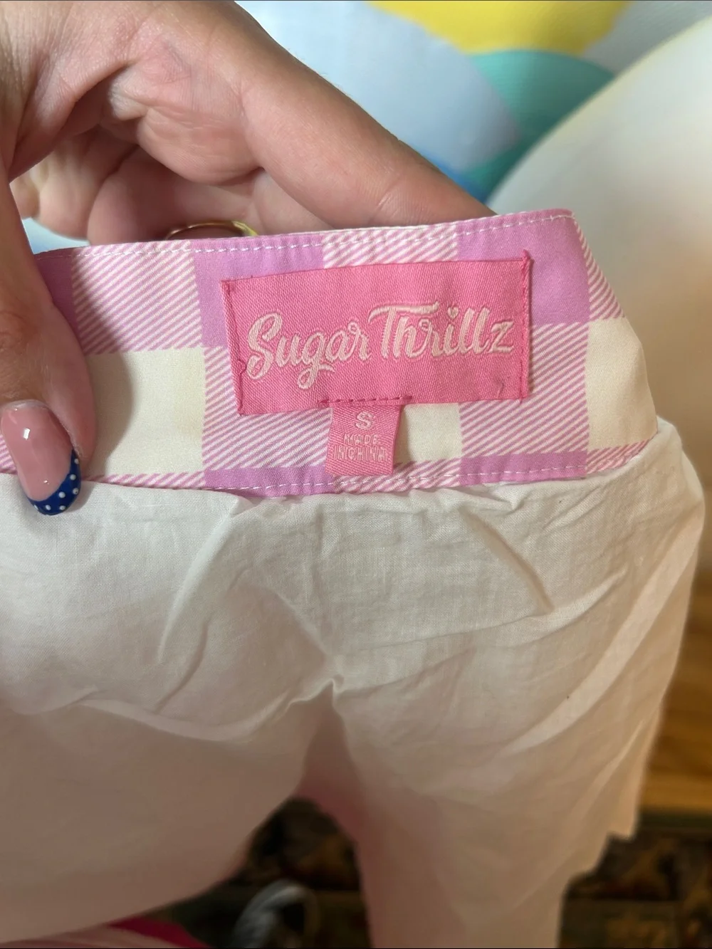Sugar Thrillz Pink and White Gingham Crop Top & Skirt Set Sz S
